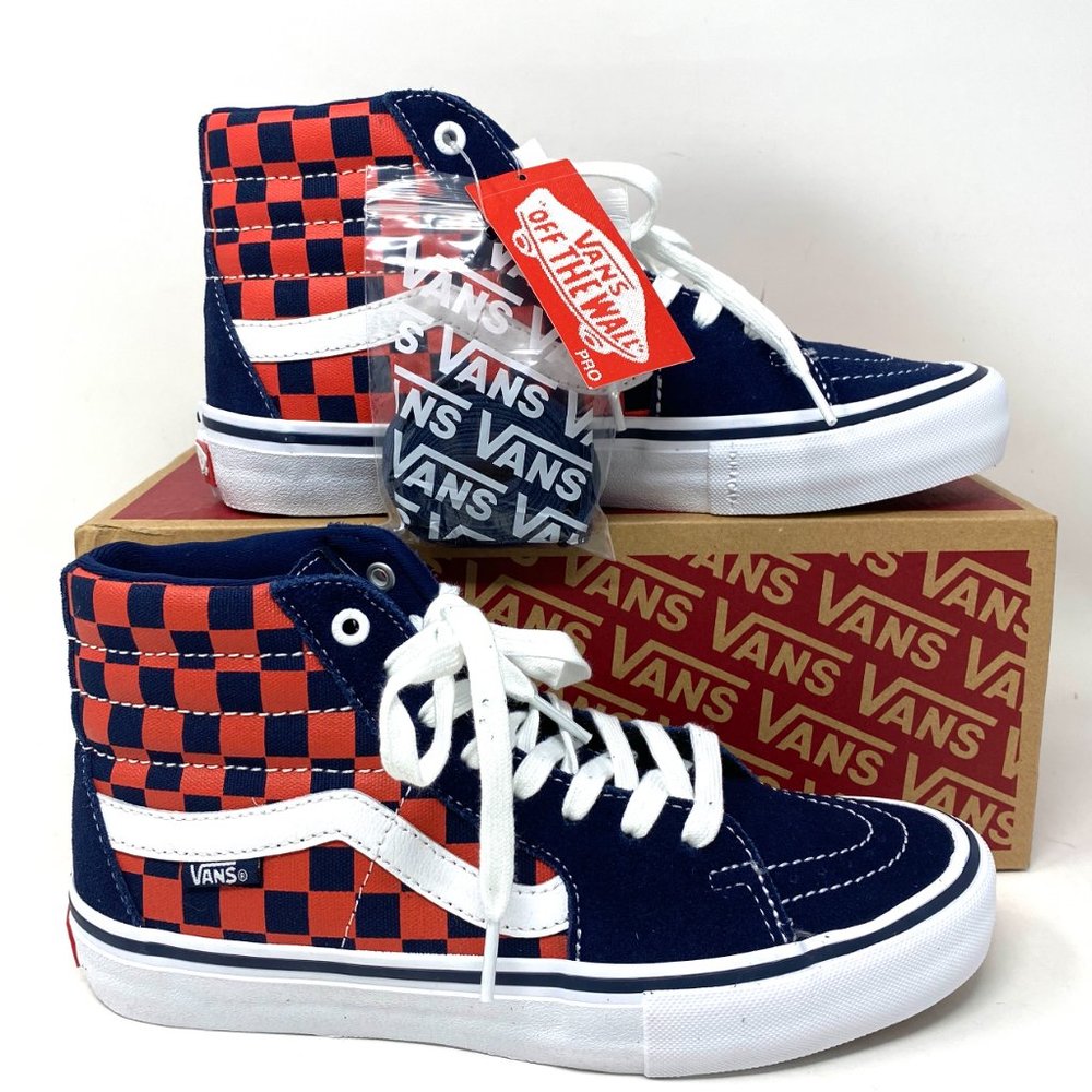 VANS Sk8-Hi Pro Checkerboard Navy Red Suede Canvas Shoes Womens Size VN000VHGW7E - Picture 8 of 10